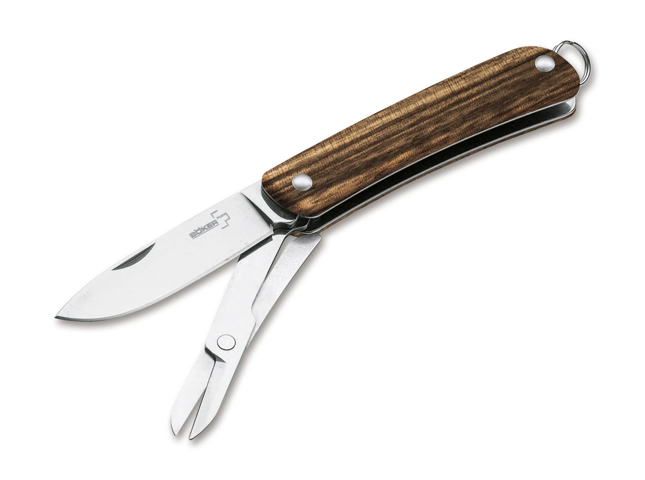 Boker Plus Mini Tech Tool 3 Keychain Multi-Tool Knife BOP01BO878, 12C27 Stainless Steel, Zebrawood Handles