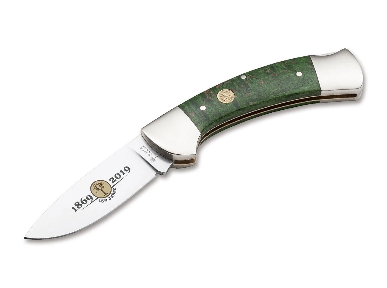 Boker 3000 Anniversary 150 Lockback-116100 , Green Curly Brich Wood - Limited To 150